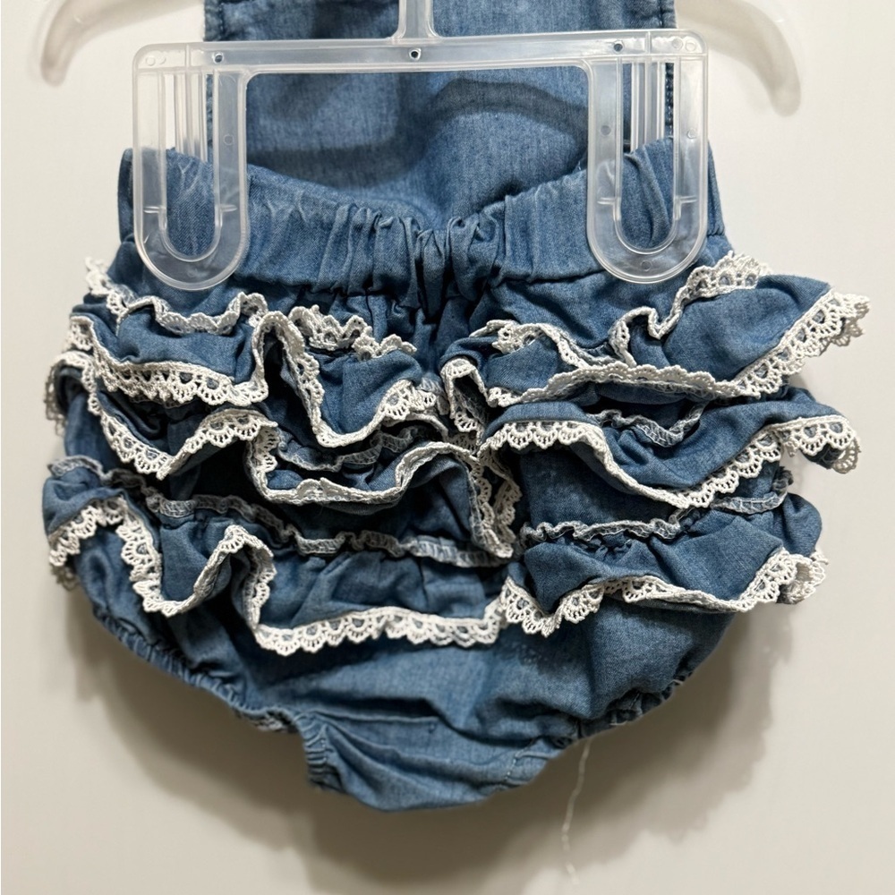 Blue Denim Ruffled Bubble Romper 18 months - Picture 2 of 5